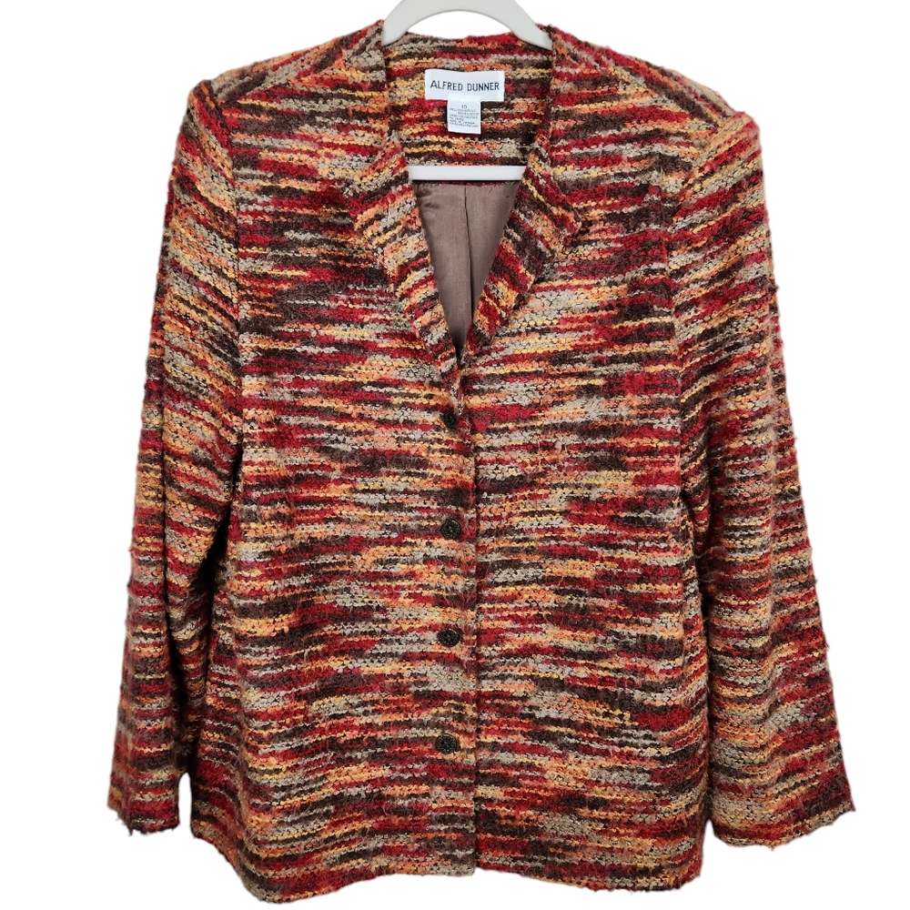 Alfred Dunner Vintage Autumn Fall Tweed Multicolor Blazer Jacket Womens Size 10